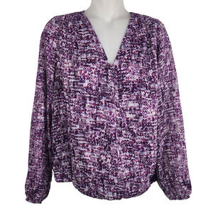 White House Black Market Blouse Burnout V Neck Surplice Wrap Top Size 2 Long Slv